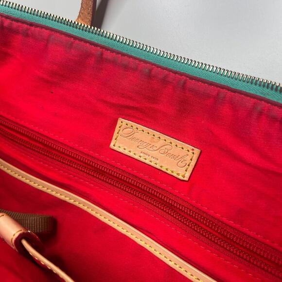 Dooney & Bourke Chevron Tote Bag – Teal & White Canvas with Leather Trim - Picture 6 of 10